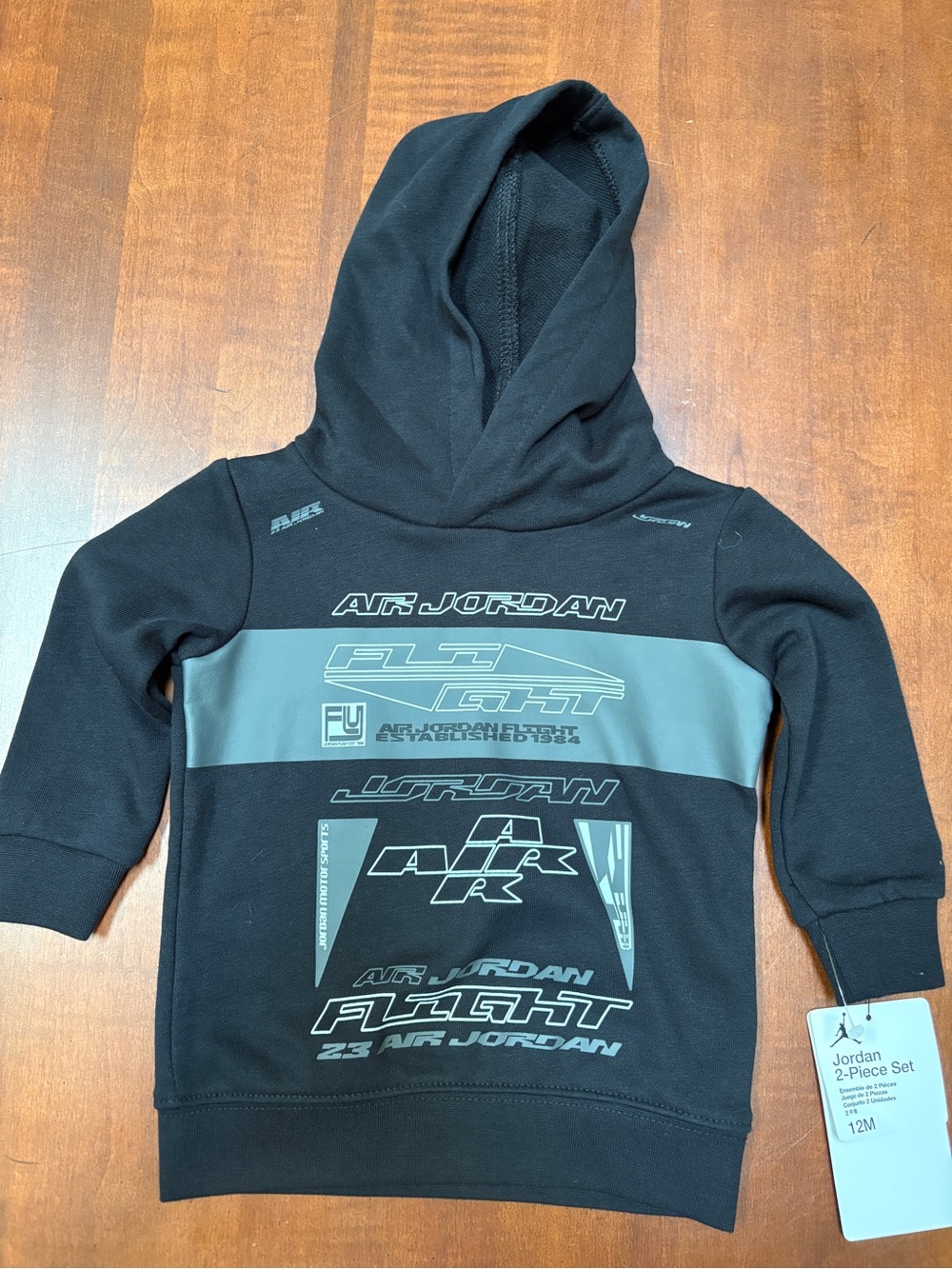 NWT Jordan Black & Gray Flight Graphic Hoodie boys 12 months